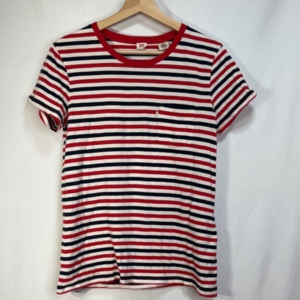 🥝 Levi's cotton Red, white and Blue Striped Short Sleeve Tee